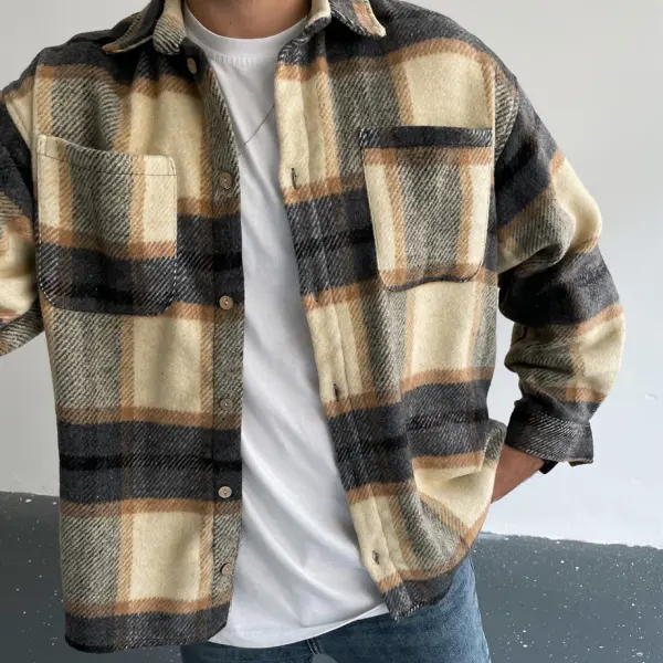 Checked Textured Long Sleeve Shirt/Jacket - Yiyistories.com 