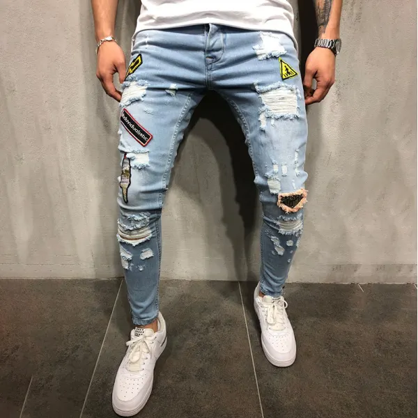 Men's Casual Fashion Ripped Slim-fit Denim Trousers TT230 - Honeylop.chimpone.com 