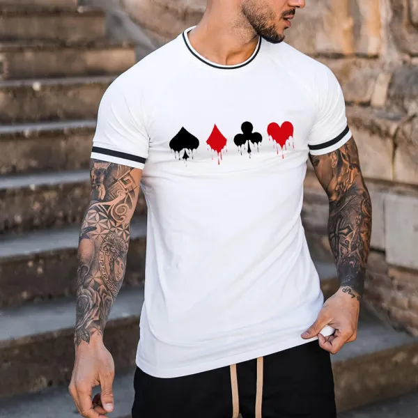 Men's Fashion Poker Print Casual Colorblock Short Sleeve T-Shirt - Nikiluwa.com 