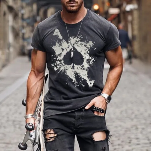 Mens Fashion Washed Poker Print T-shirt - Leanarea.chimpone.com 