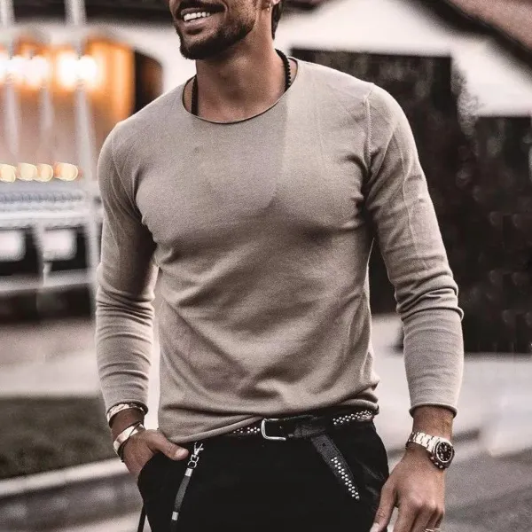 Mens fashion and comfortable solid color long sleeve top - Leanarea.chimpone.com 