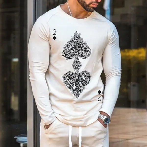 Mens fashion and comfortable playing card printing long-sle - Leanarea.chimpone.com 