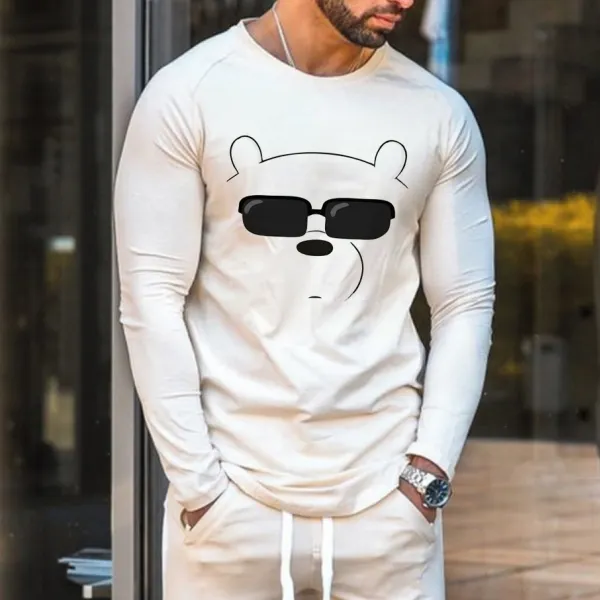 Mens bear print long sleeve T-shirt - Leanarea.chimpone.com 