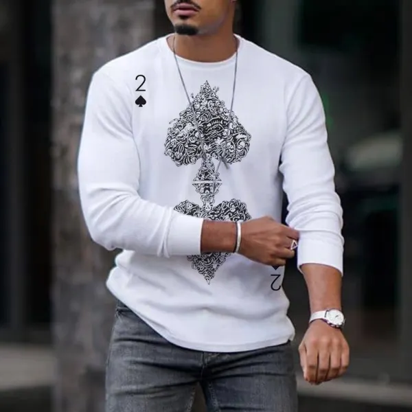 Mens 2 of Spades Print Long Sleeve T-Shirt - Leanarea.chimpone.com 