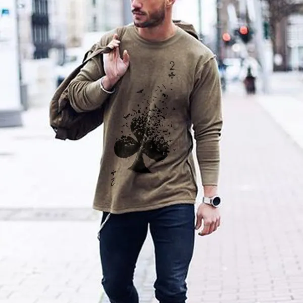 Autumn Fashion Casual Long Sleeve Round Neck Slim Poker Pri - Leanarea.chimpone.com 