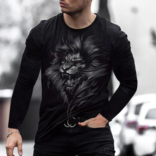 Fierce lion print long sleeve T-shirt - Leanarea.chimpone.com 