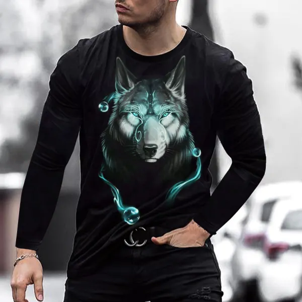 Dark wolf long sleeve round neck T-shirt - Leanarea.chimpone.com 