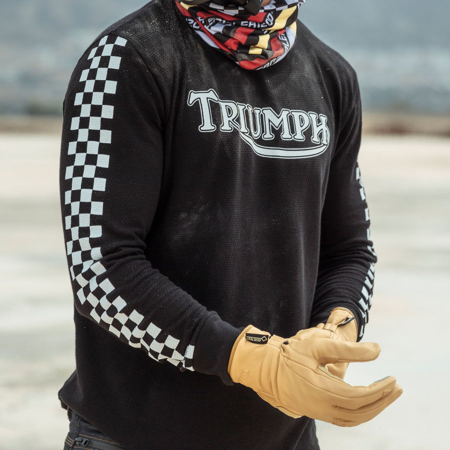

1910S Crew Neck Retro Letter Printing Motorcycle Long Sleeve T-Shirt