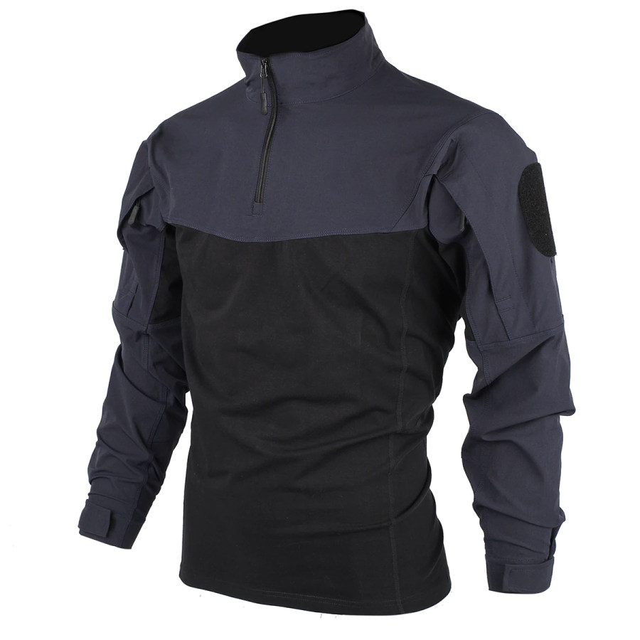 

Men's Outdoor Sports Stand-up Collar Stitching Long-sleeved T-shirt Top