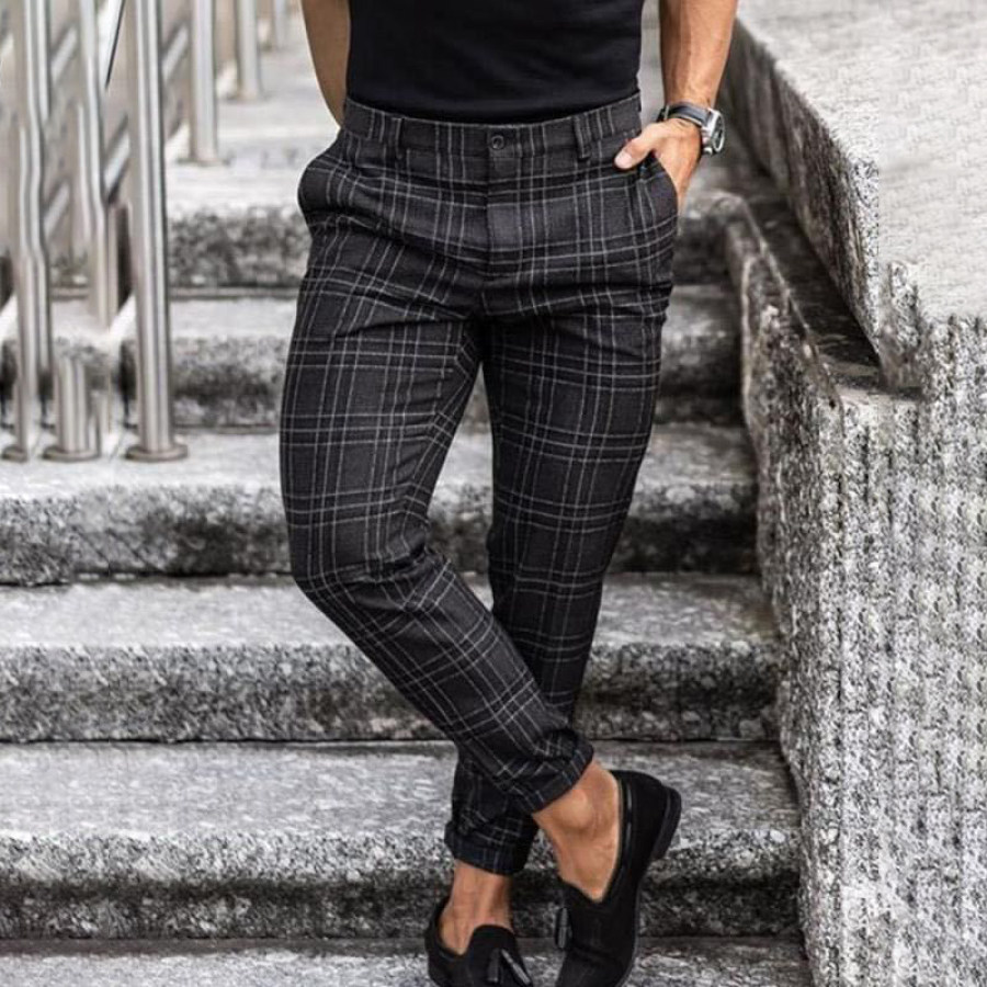 

Mens Casual Plaid Cigarette Pants