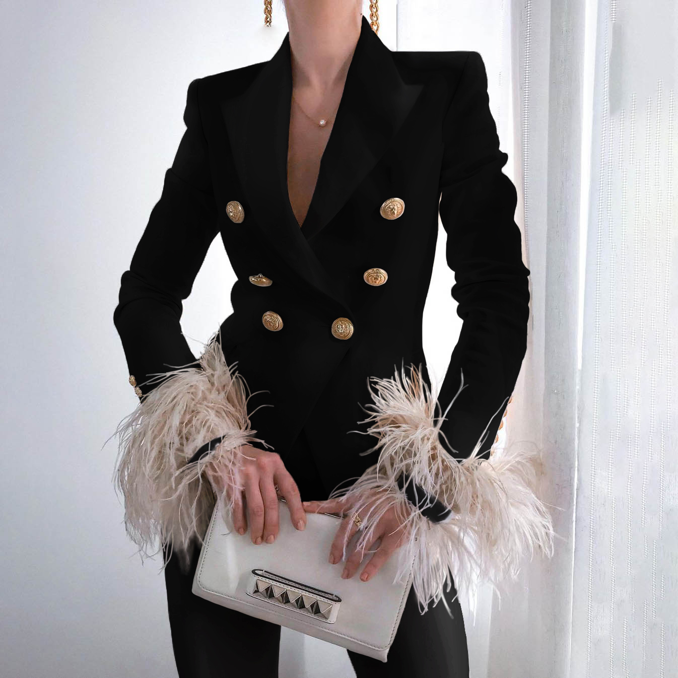 Casual Commuter Ostrich feathered Blazer