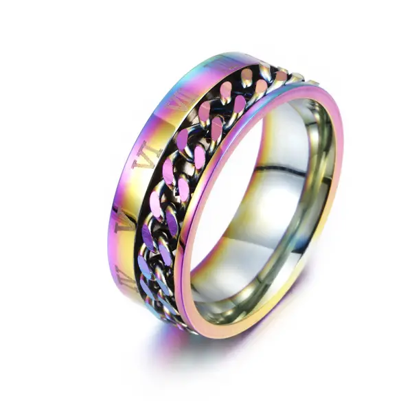 Anillo De Cadena Giratorio De Anillo De Acero De Titanio Con Número Romano - Faciway.com 