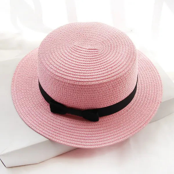 Sun Hat Bowknot Summer Straw Hat Female Sun Hat Male Beach Hat Outdoor Sunscreen Flat Top Folding Top Hat Parent-child - Hubyinternation.com 