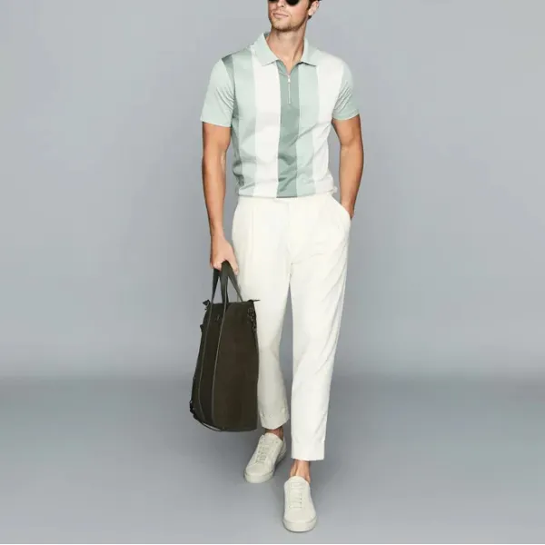 Mens fashion stripe patchwork color polo shirt - Salolist.com