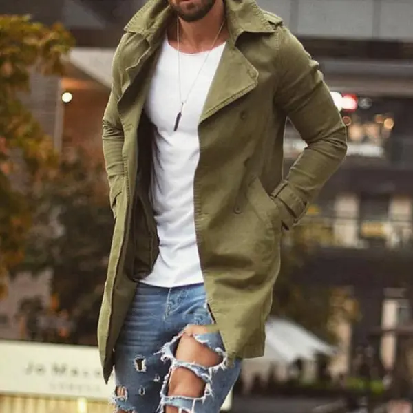 MenS Mid-Length Slim Trench Coat - Kalesafe.com 