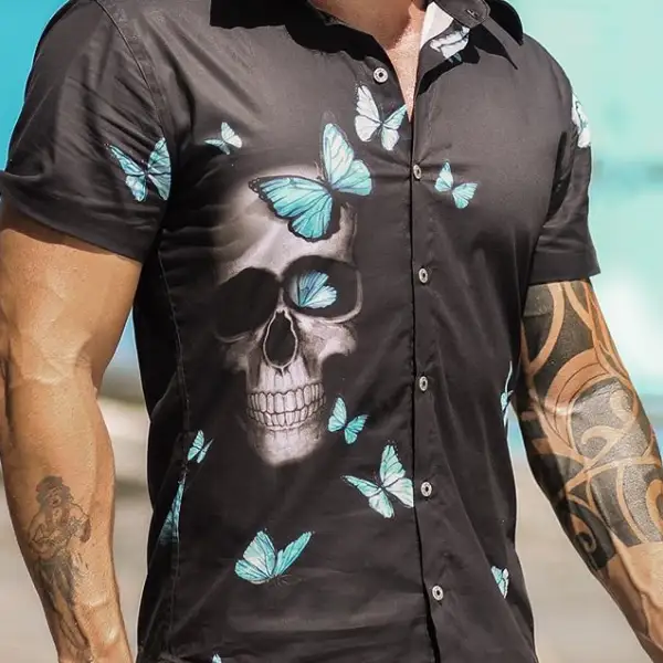 Skull print short sleeve shirt - Leanarea.chimpone.com 