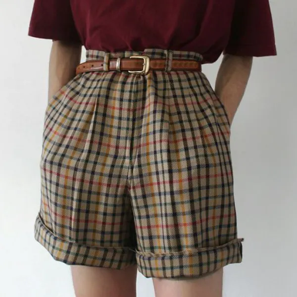 Retro Style Plaid Short Pants - Leanarea.chimpone.com 