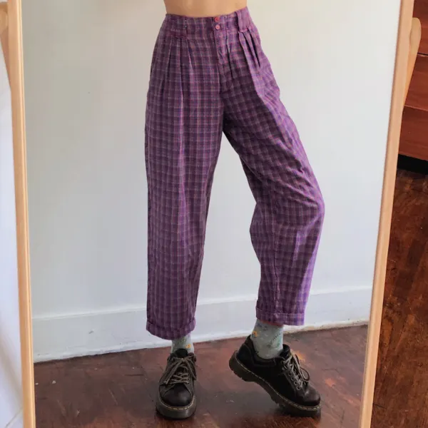 Retro Casual Plaid Loose Fitting Long Pants - Leanarea.chimpone.com 