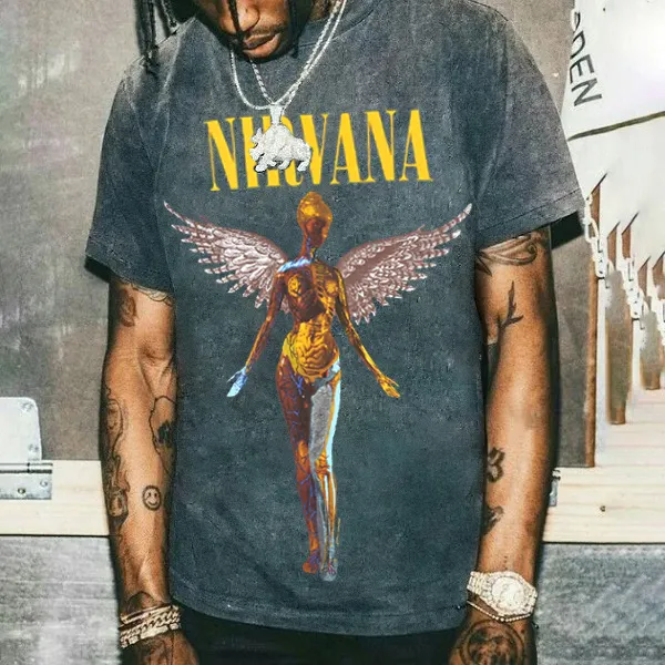 Men's Vintage Grey 'NIRVANA' Tee - Leanarea.chimpone.com 