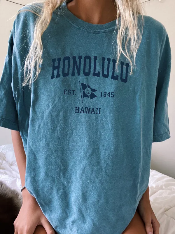 Honolulu Hawaii Letter Printed Tee - Inkshe.com 