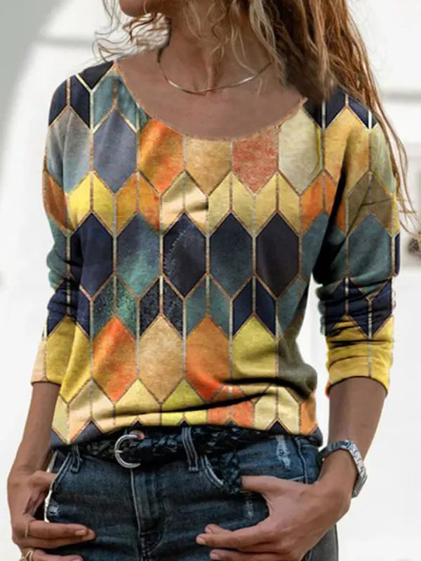 Round Neck Print Long Sleeve T-shirt - Luvyle.chimpone.com 