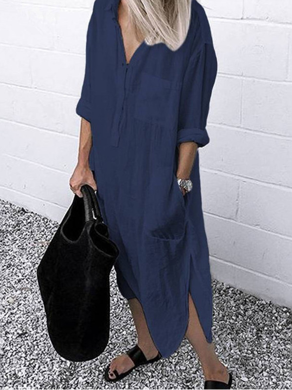 Casual Solid Color Pocket Dress