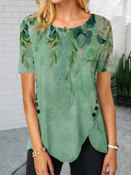 Casual Watercolor Print Short-Sleeved T-Shirt