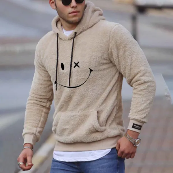Smiley face cashmere men's hooded sweater - Leanarea.chimpone.com 