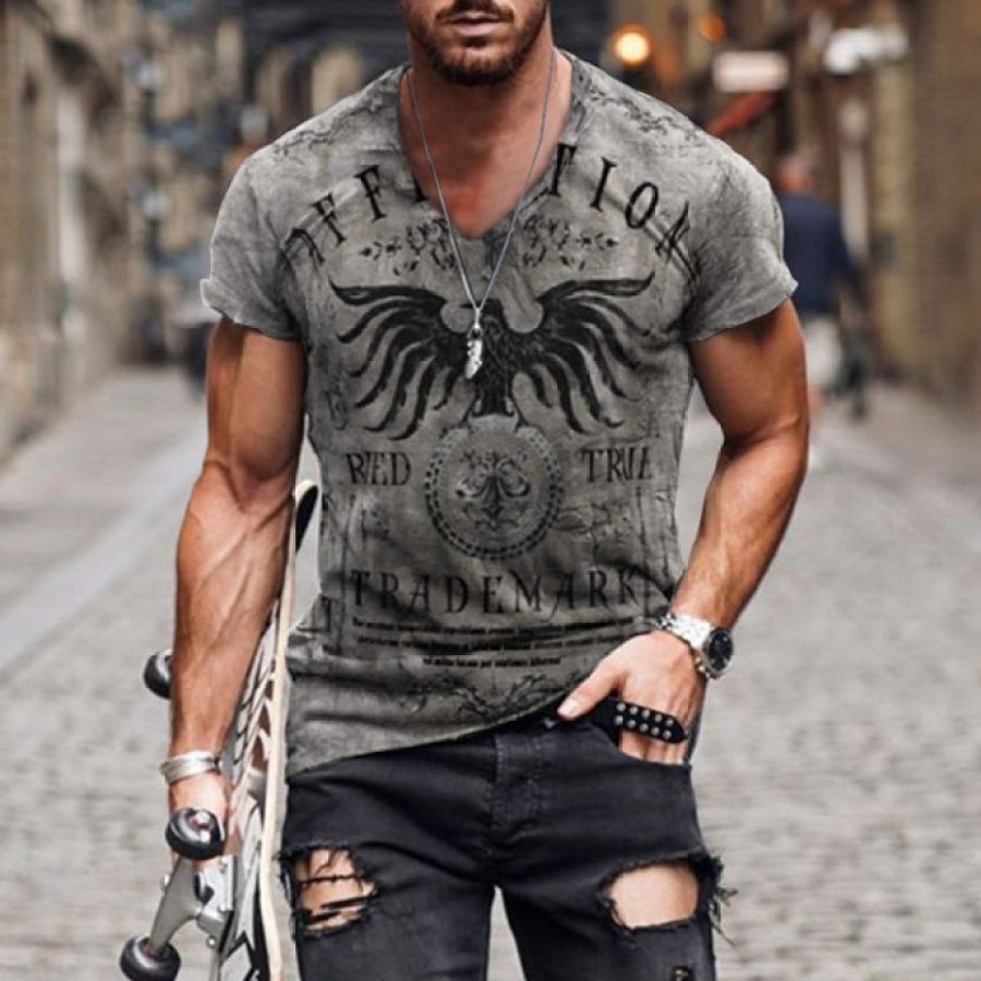 

Men's retro printed casual short-sleeved T-shirt