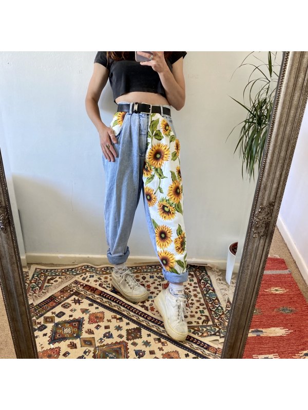 sunflowers on jeans