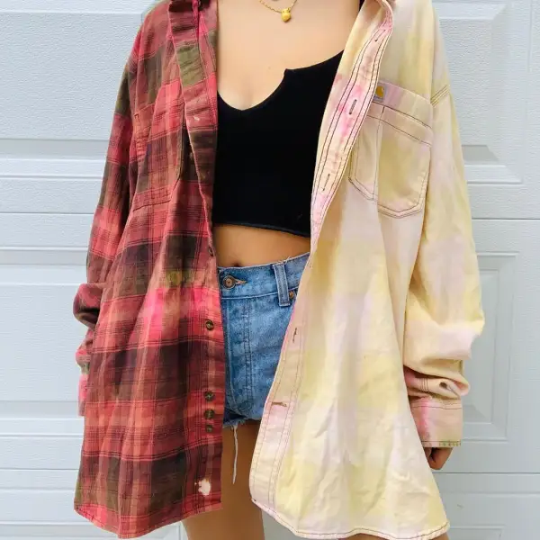 Fashion casual colorblock long sleeve lapel shirt - Leanarea.chimpone.com 