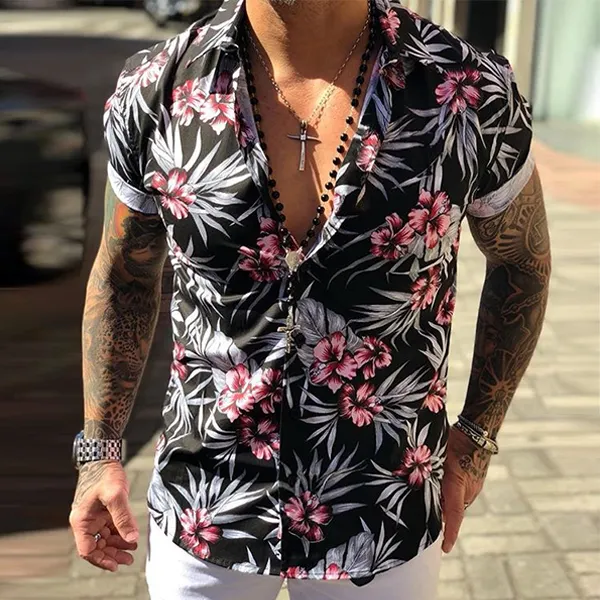 Fashion short sleeve lapel printed shirt - Leanarea.chimpone.com 
