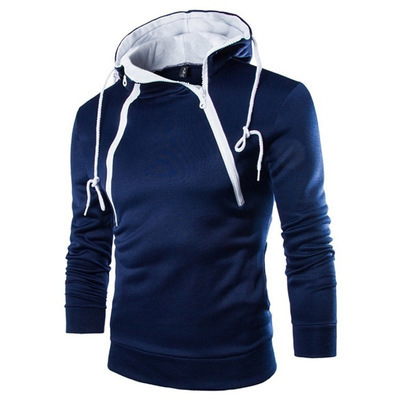 Fashion Double Zipper Contrast Chic Color Hoodie