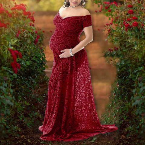 Maternity Lace V Neck Strapless Photo Dress