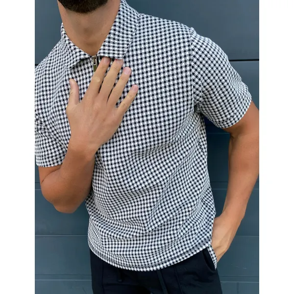 Portman Check Slim Fit Polo Black - Woolmind.com 