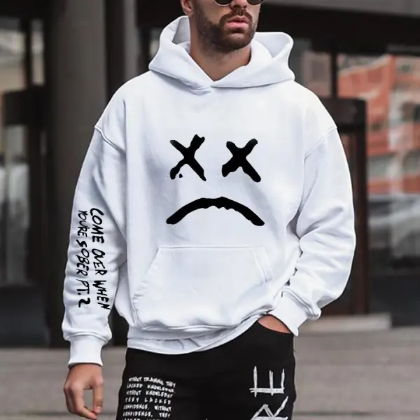 Street fashion smiley print hoodie - Leanarea.chimpone.com 