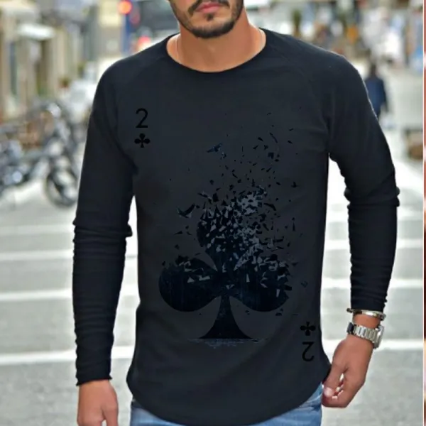 Fashion solid color printed round neck long sleeve T-shirt - Leanarea.chimpone.com 