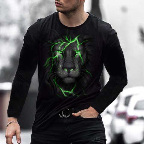 Fashion Lion Printed Long Sleeve T shirt