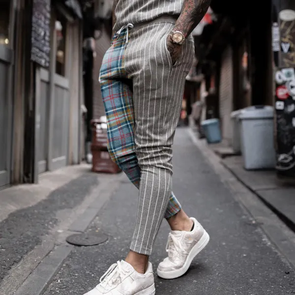 Street fashion color matching striped plaid trousers1 - Leanarea.chimpone.com 