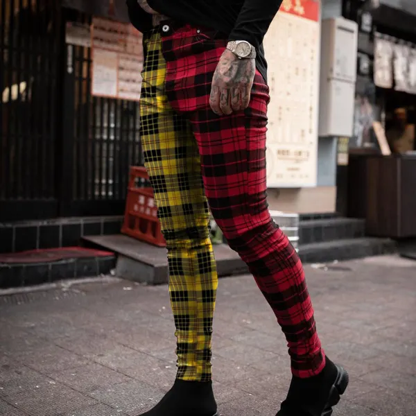 Street fashion printed color-blocking plaid yin and yang trousers - Leanarea.chimpone.com 