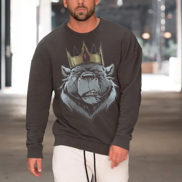Fashion bear king print long sleeve sweatshirt - Leanarea.chimpone.com 
