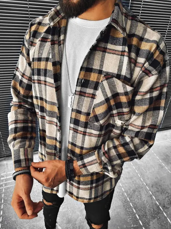 Street fashion plaid texture casual jacket - Oasisjoy.com 