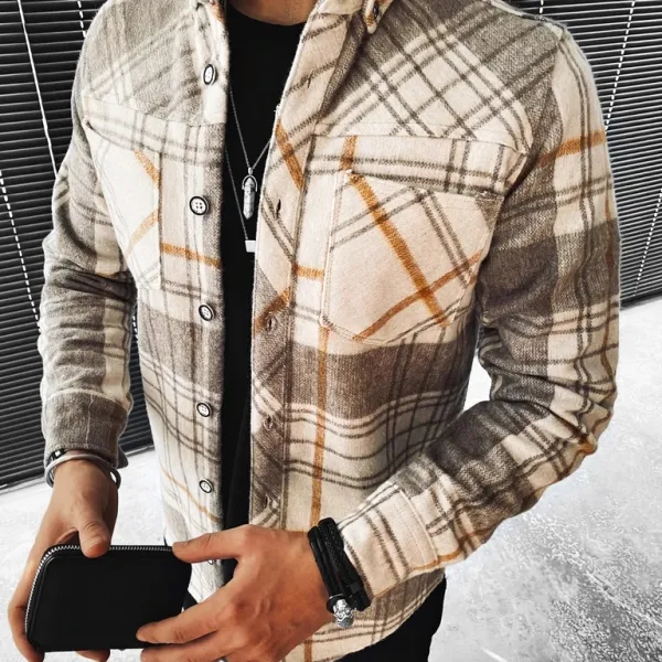 Casual Check Textured Long Sleeve Jacket - Kalesafe.com 