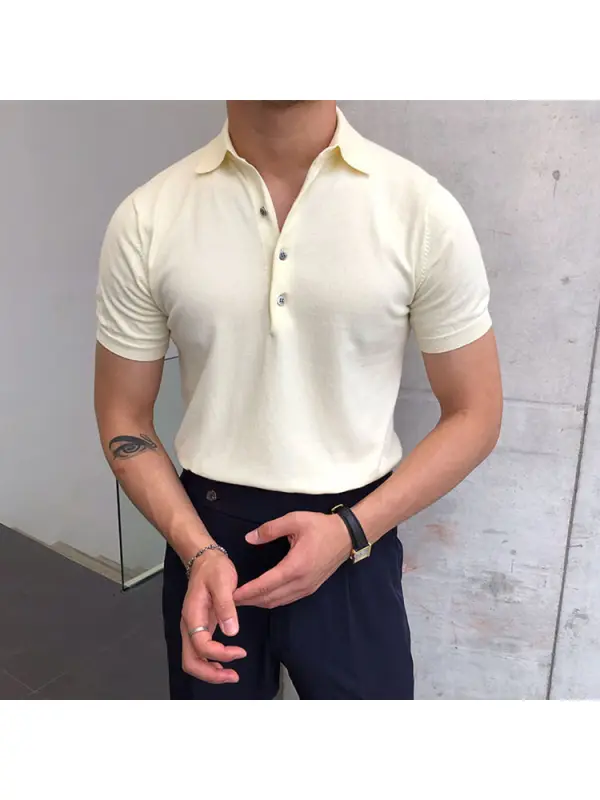 Gentleman summer casual plain knitted polo shirt - Plazabery.chimpone.com 