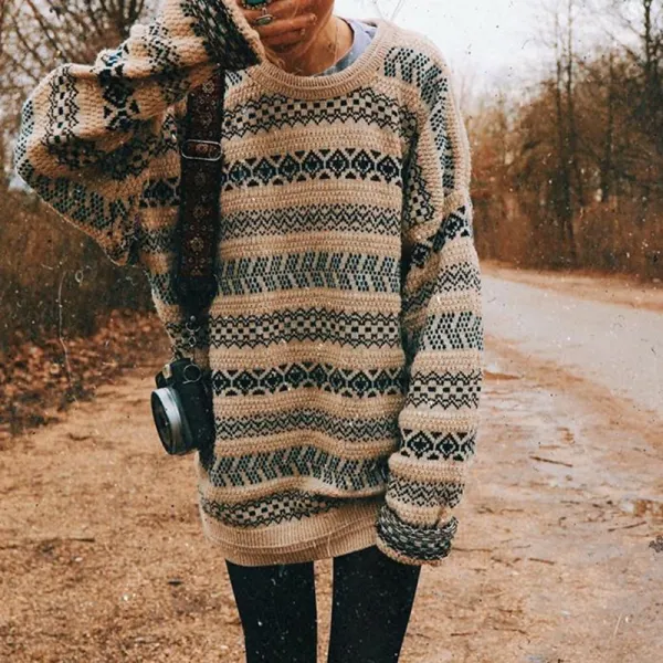 Vintage Casual Long Sleeve Knitted Sweater - Leanarea.chimpone.com 