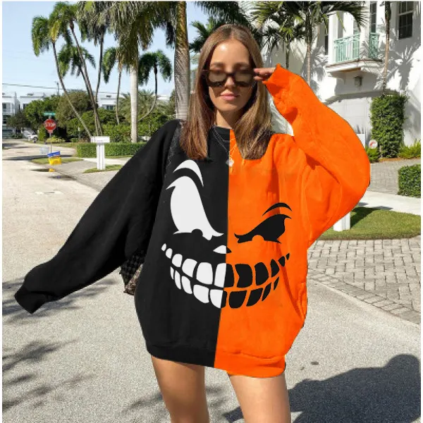 Vintage Halloween print long sleeve sweatshirt - Leanarea.chimpone.com 