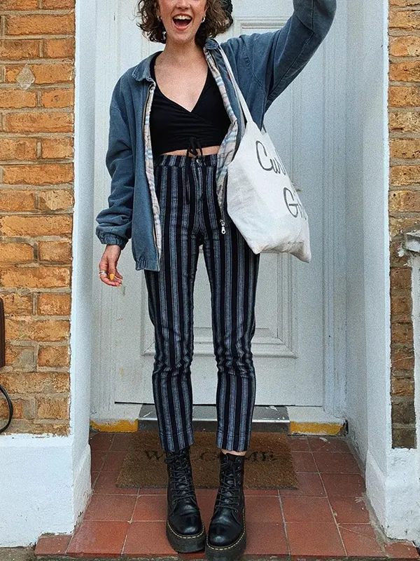 Vintage Ladies Striped Casual Pants - Inkshe.com 
