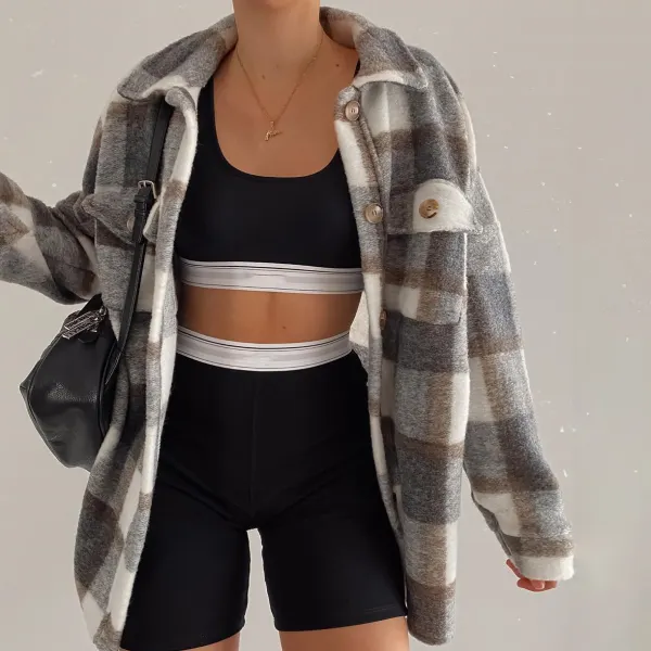 Vintage check print long sleeve jacket - Leanarea.chimpone.com 