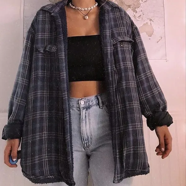 Autumn and winter new retro plaid long-sleeved plus velvet warm jacket - Leanarea.chimpone.com 