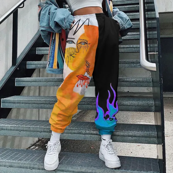 Vintage Printed Colour Loose Jogger - Leanarea.chimpone.com 
